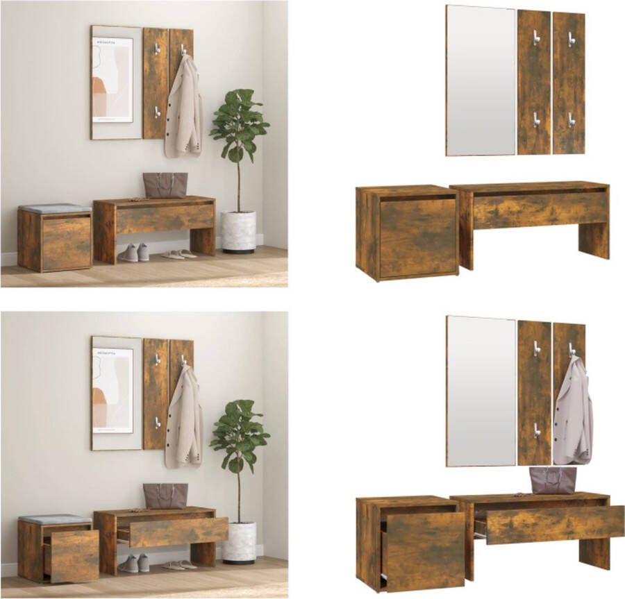 VidaXL Garderobe set bewerkt hout gerookt eikenkleurig Halmeubelset Halmeubelsets Halmeubel Garderobeset - Foto 4