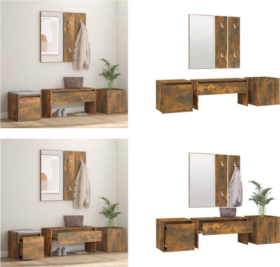 VidaXL Garderobe set bewerkt hout gerookt eikenkleurig Halmeubelset Halmeubelsets Halmeubel Garderobeset - Foto 2