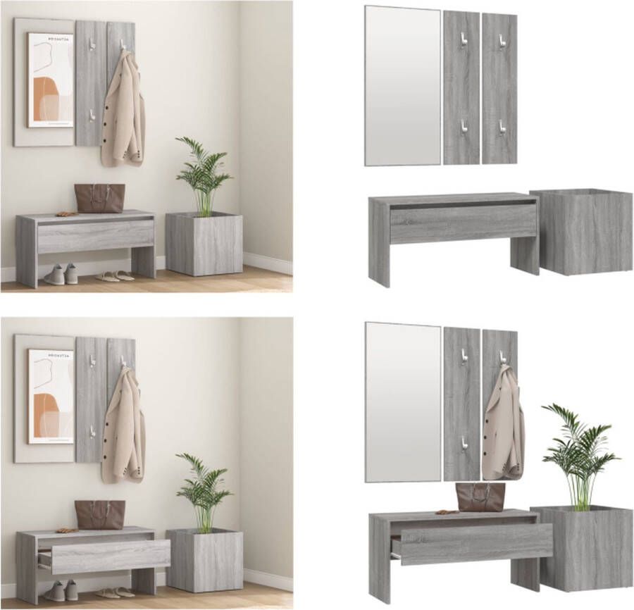 VidaXL Garderobe set bewerkt hout grijs sonoma eikenkleurig Halmeubelset Halmeubelsets Halmeubel Garderobeset - Foto 2