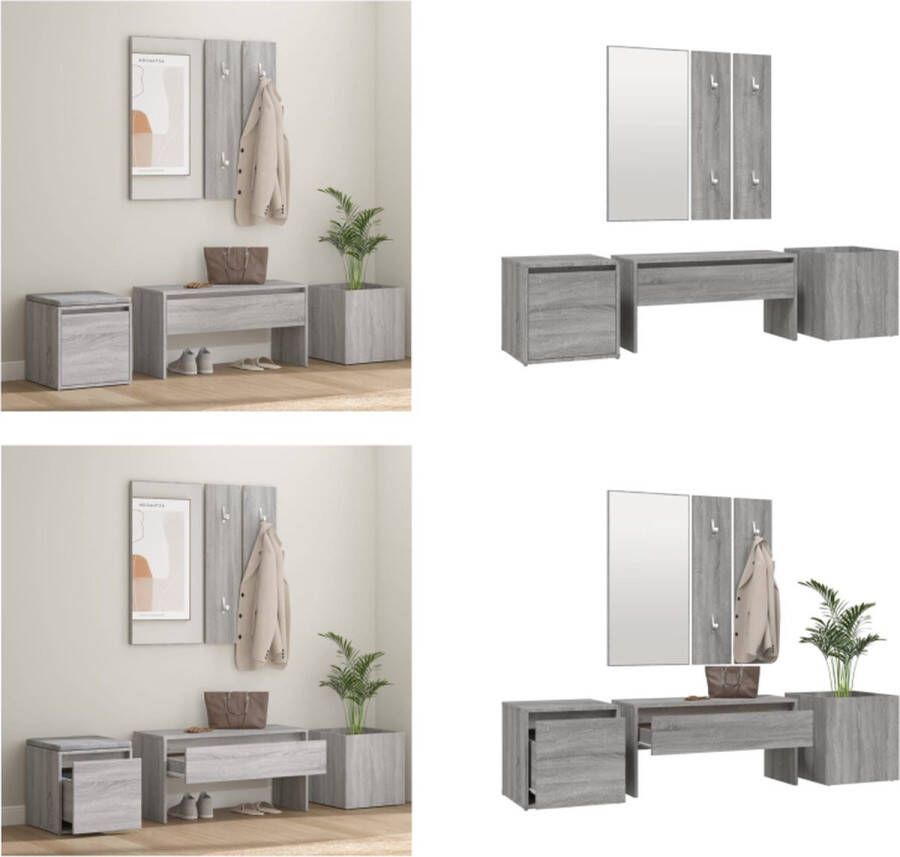 VidaXL Garderobe set bewerkt hout grijs sonoma eikenkleurig Halmeubelset Halmeubelsets Halmeubel Garderobeset - Foto 3
