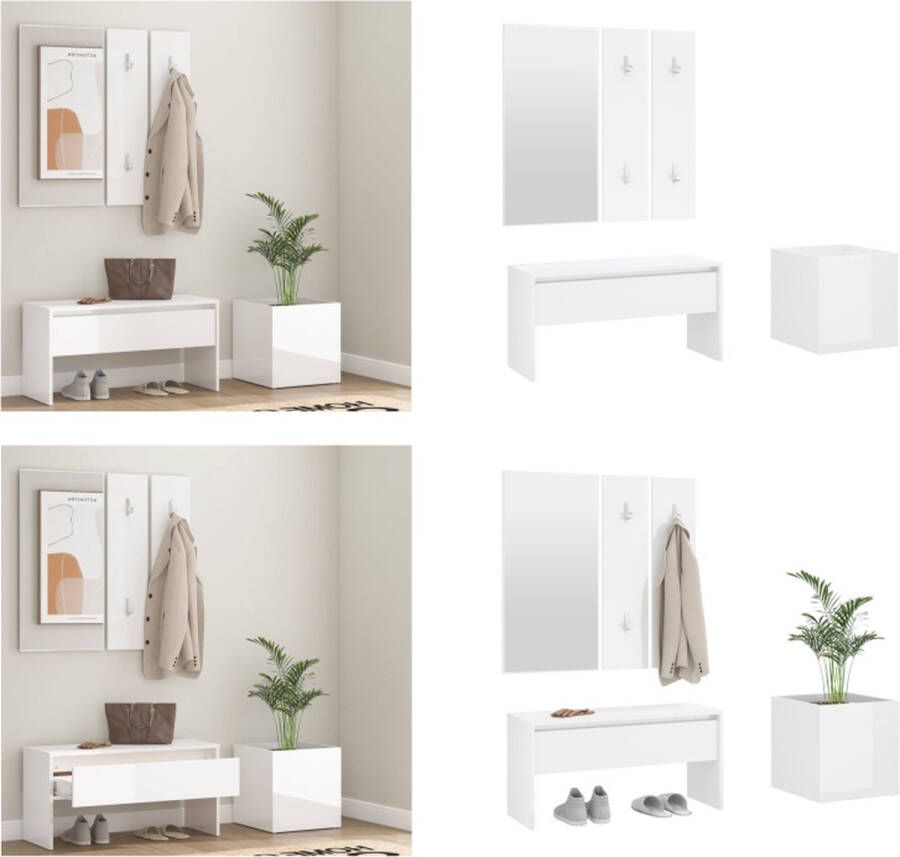 VidaXL Garderobe set bewerkt hout hoogglans wit Gangmeubelset Gangmeubelsets Halmeubel Garderobeset - Foto 3