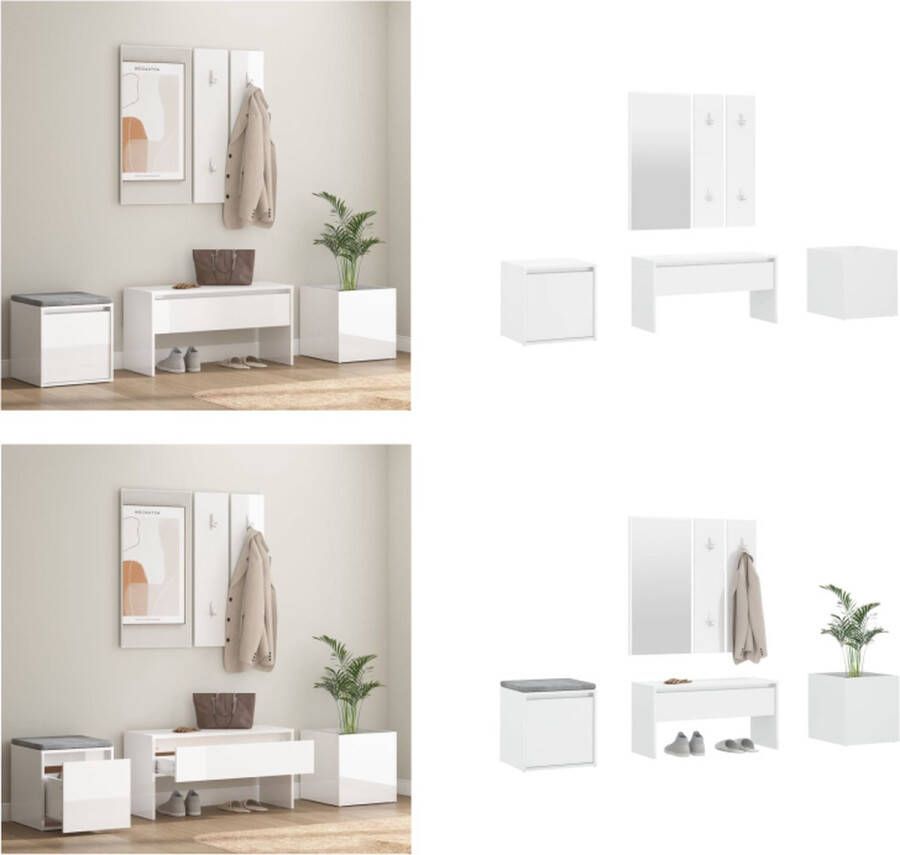 VidaXL Garderobe set bewerkt hout hoogglans wit Gangmeubelset Gangmeubelsets Halmeubel Garderobeset - Foto 2
