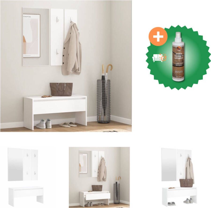 VidaXL Halmeubelset bewerkt hout wit Hocker Inclusief Houtreiniger en verfrisser