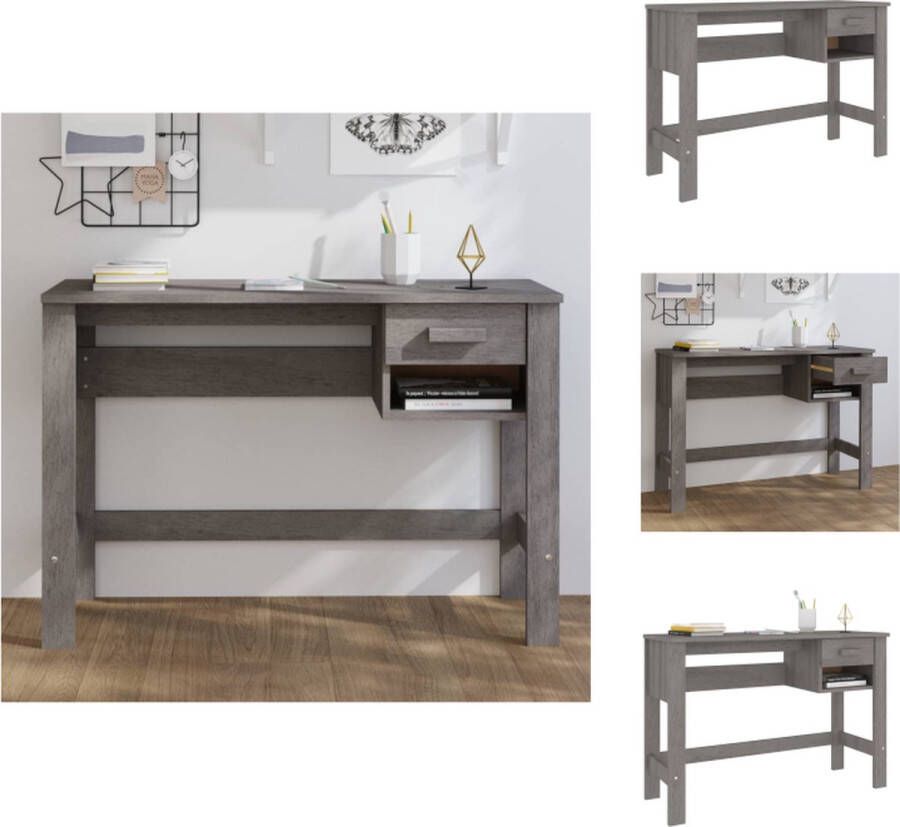 VidaXL Bureau Bureaus Computertafel Schrijftafel Bureau HAMAR 110x40x75 cm massief grenenhout lichtgrijs