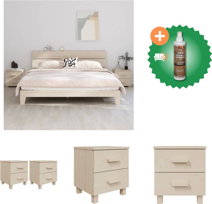 VidaXL HAMAR Nachtkastje 40 x 35 x 44.5 cm 2 lades Honingbruin Massief grenenhout Kast Inclusief Houtreiniger en verfrisser