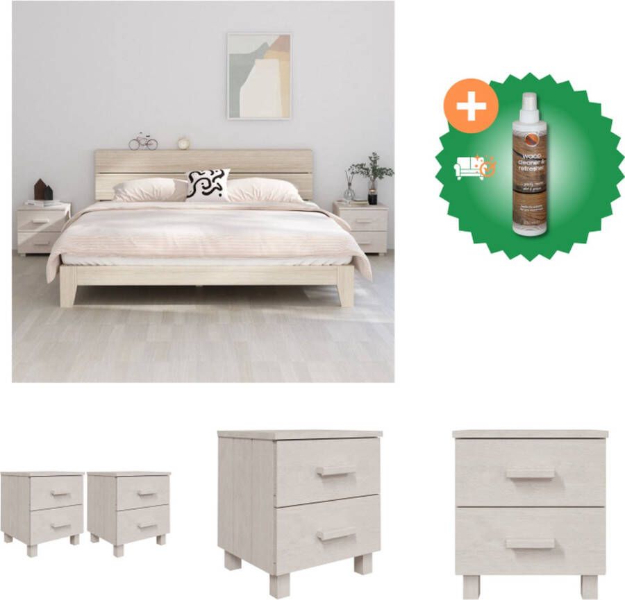 VidaXL HAMAR Nachtkastje 40 x 35 x 44.5 cm Massief grenenhout 2 lades Kast Inclusief Houtreiniger en verfrisser