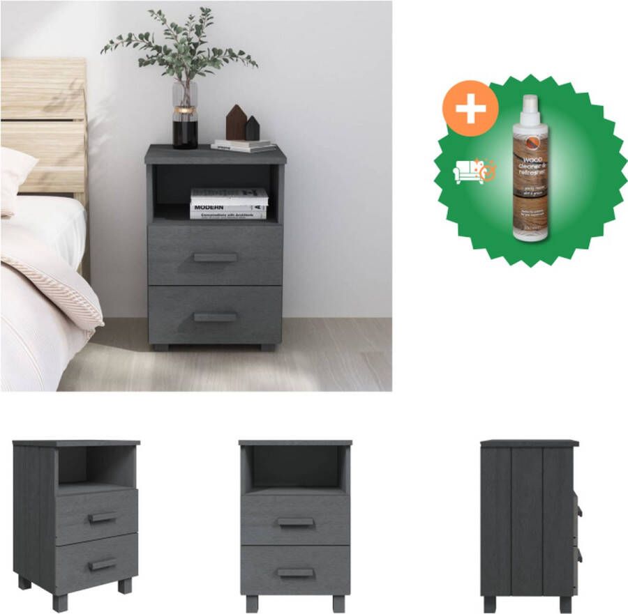 VidaXL HAMAR Nachtkastje 40 x 35 x 62 cm Donkergrijs Massief grenenhout Kast Inclusief Houtreiniger en verfrisser
