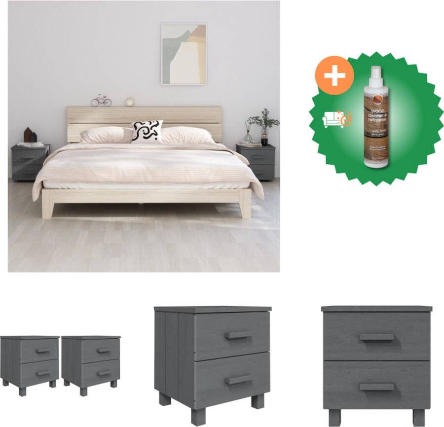 VidaXL HAMAR Nachtkastje 40x35x44.5 cm Massief grenenhout 2 lades met houten handvatten Kast Inclusief Houtreiniger en verfrisser