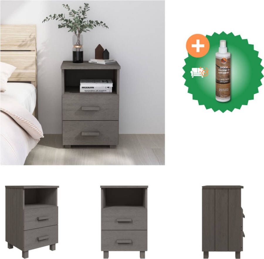 VidaXL HAMAR Nachtkastje Lichtgrijs 40 x 35 x 62 cm Massief grenenhout en MDF Kast Inclusief Houtreiniger en verfrisser