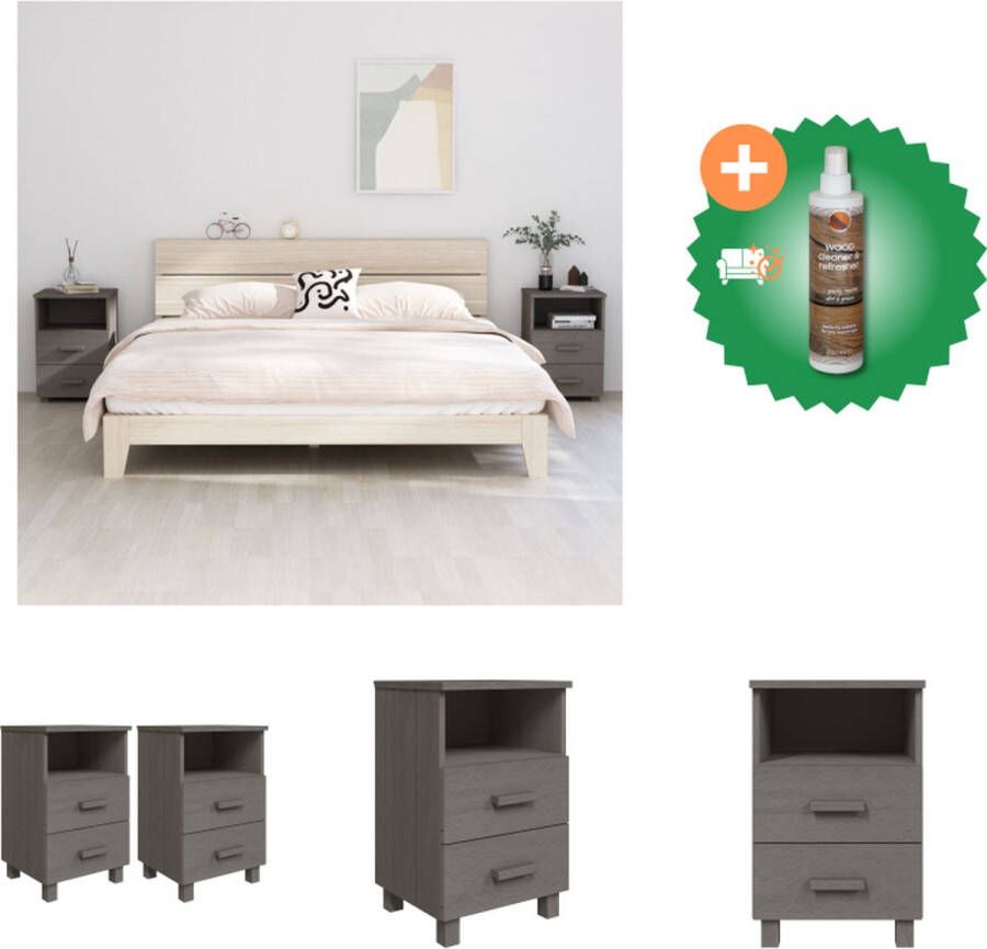 VidaXL HAMAR Nachtkastje Lichtgrijs 40 x 35 x 62 cm Massief grenenhout Kast Inclusief Houtreiniger en verfrisser