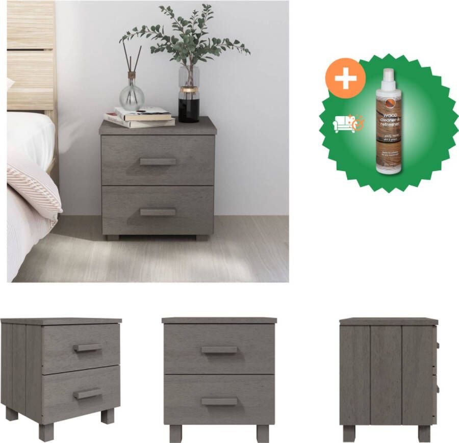 VidaXL HAMAR Nachtkastje Massief grenenhout 40 x 35 x 44.5 cm Lichtgrijs 2 lades Kast Inclusief Houtreiniger en verfrisser