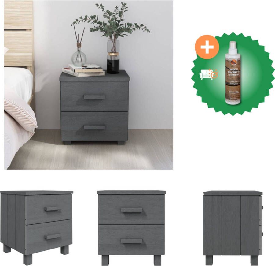 VidaXL HAMAR Nachtkastje Massief grenenhout Donkergrijs 40 x 35 x 44.5 cm Kast Inclusief Houtreiniger en verfrisser
