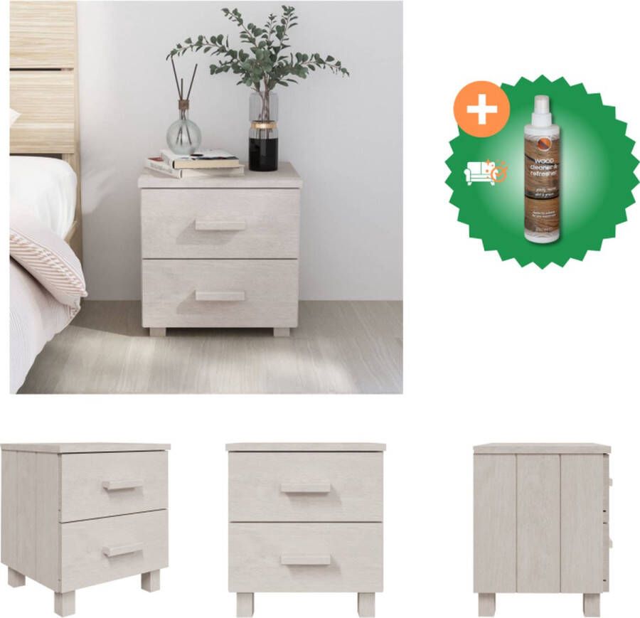 VidaXL HAMAR Nachtkastje Wit 40 x 35 x 44.5 cm Massief grenenhout en MDF Kast Inclusief Houtreiniger en verfrisser
