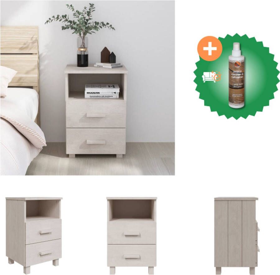 VidaXL Nachtkastje HAMAR 40x35x62 cm massief grenenhout wit Kast Inclusief Houtreiniger en verfrisser