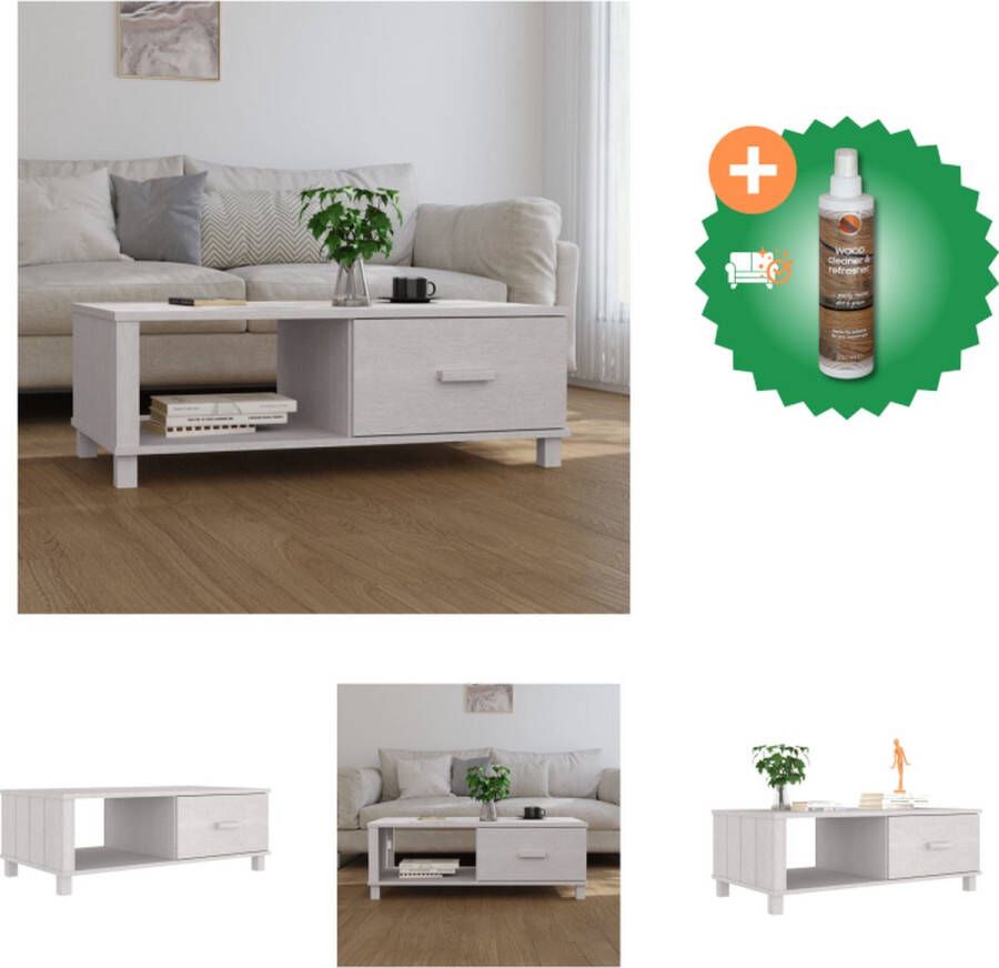 VidaXL HAMAR salontafel 100x55x35 cm wit grenenhout met lade en vak Tafel Inclusief Houtreiniger en verfrisser