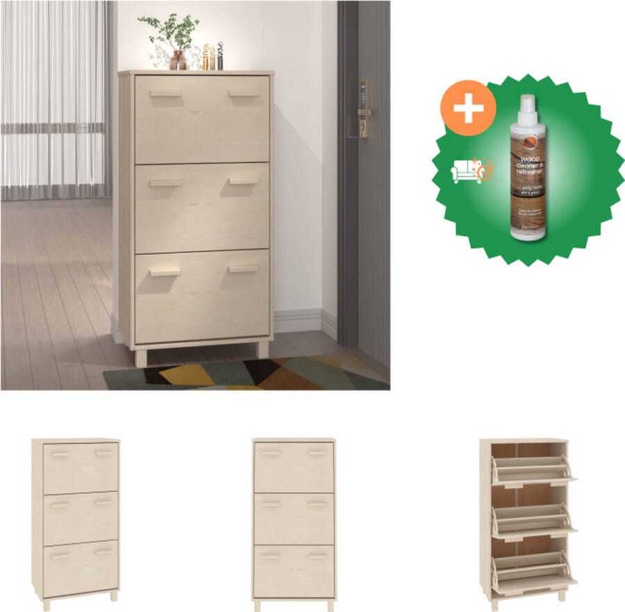 VidaXL Schoenenkast HAMAR 59-5x35x117 cm grenenhout honingbruin Schoenenkast Inclusief Houtreiniger en verfrisser