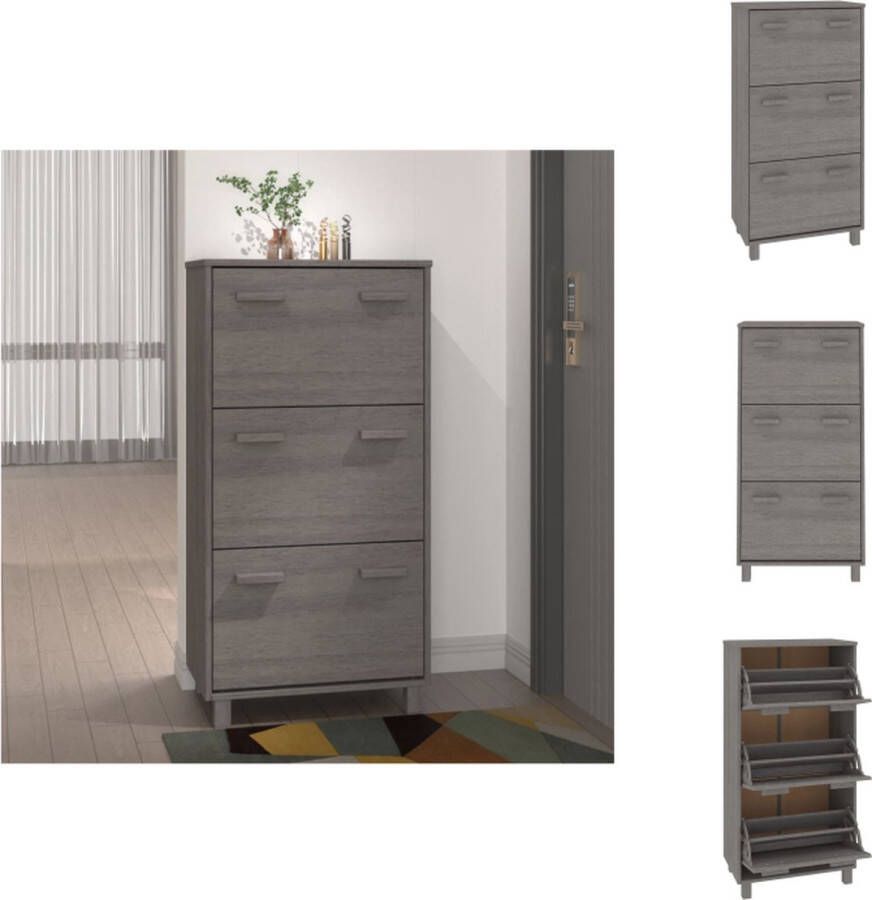 VidaXL Schoenenkast Schoenenkasten Houten Schoenenkast Schoenen Kast Schoenenkast HAMAR 59 5x35x117 cm massief grenenhout lichtgrijs
