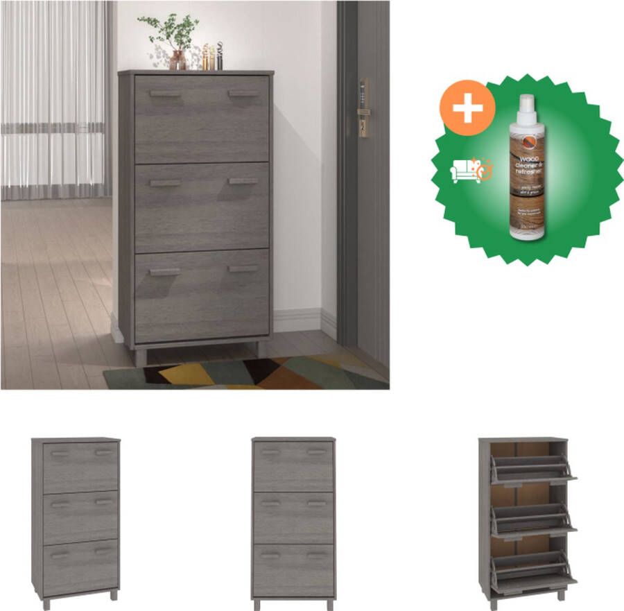 VidaXL Schoenenkast HAMAR 59-5x35x117 cm massief grenenhout lichtgrijs Schoenenkast Inclusief Houtreiniger en verfrisser