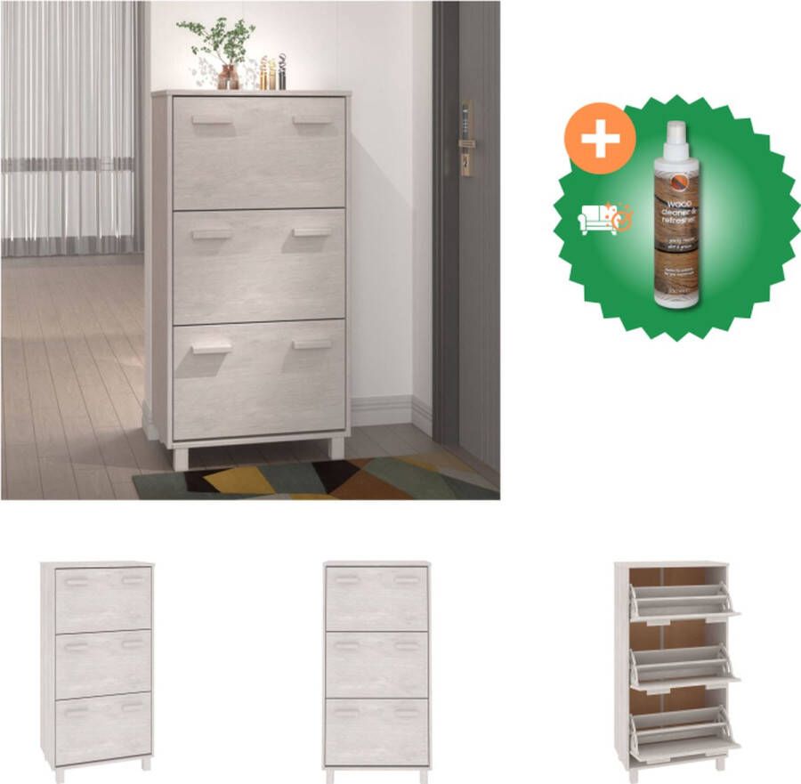 VidaXL Schoenenkast HAMAR 59-5x35x117 cm massief grenenhout wit Schoenenkast Inclusief Houtreiniger en verfrisser