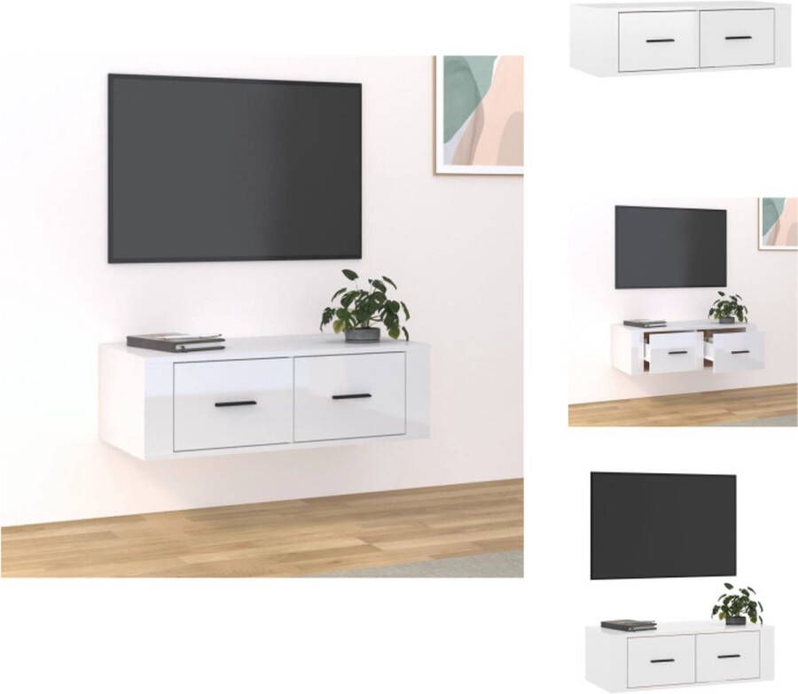 VidaXL Hangend TV-meubel Klassiek TV-kast 80x36x25cm Ken- Hoogglans wit Kast