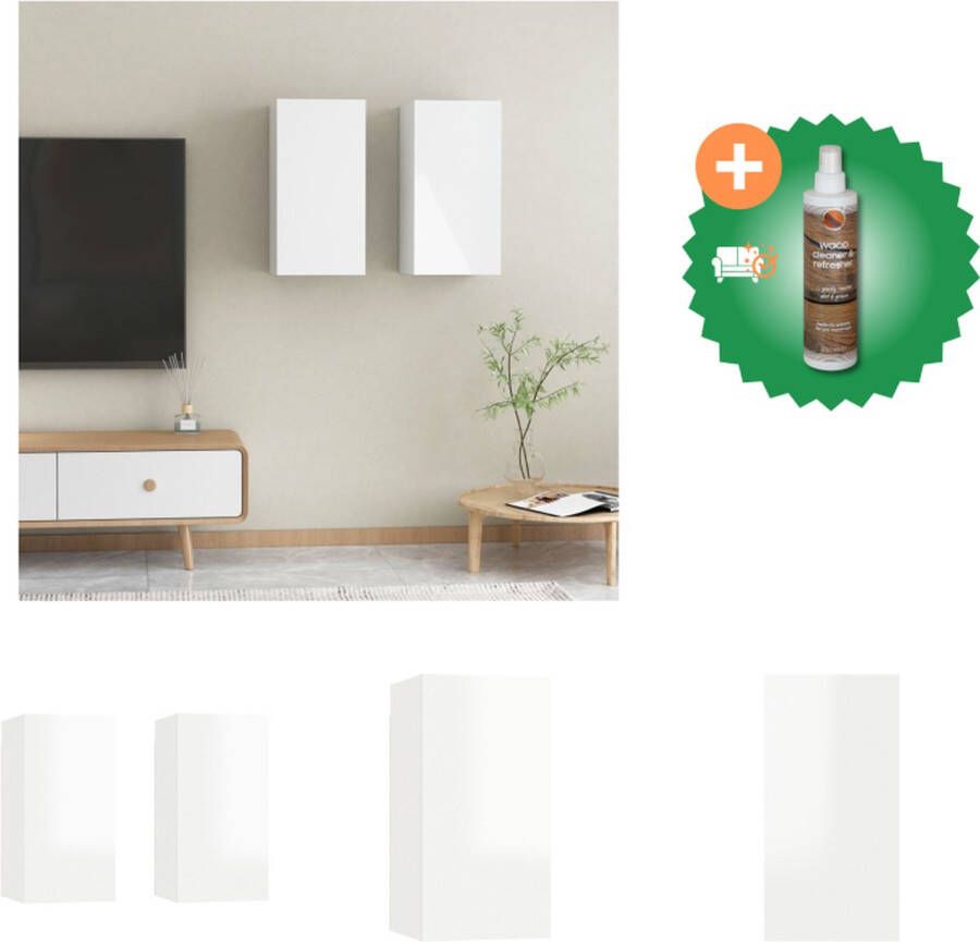 VidaXL Hangend Tv-meubel Spaanplaat 30.5 x 30 x 60 cm Hoogglans wit Kast Inclusief Houtreiniger en verfrisser