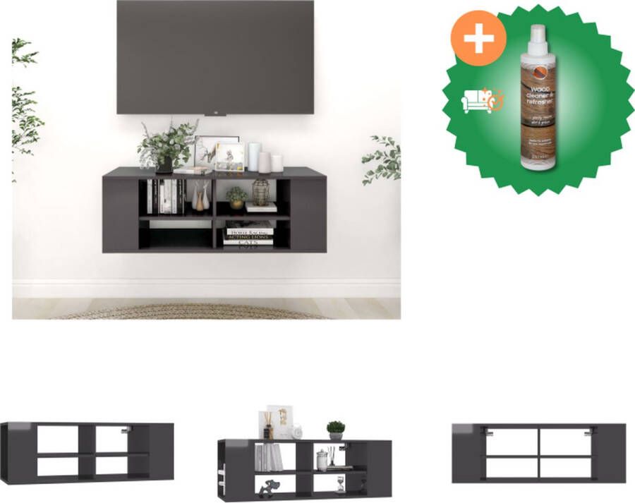 VidaXL Hangend TV-meubel Stereokast Hoogglans grijs 102 x 35 x 35 cm Verstelbare middenschappen Kast Inclusief Houtreiniger en verfrisser