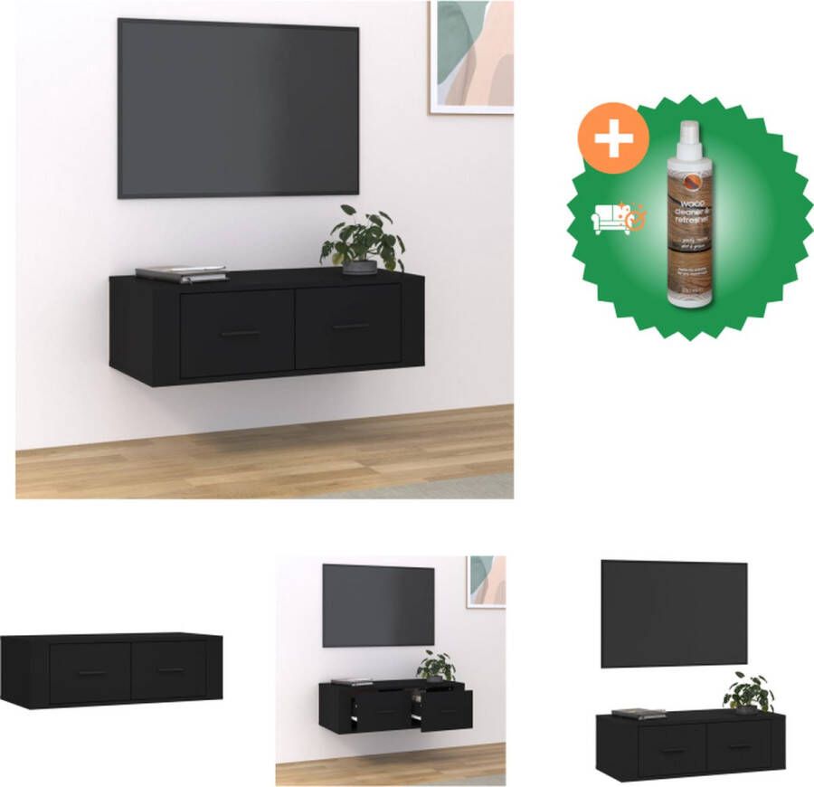 VidaXL Hangend TV-meubel Zwart 80 x 36 x 25 cm Duurzaam materiaal Kast Inclusief Houtreiniger en verfrisser