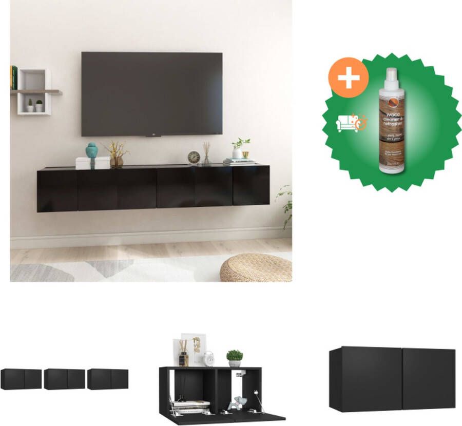 VidaXL Hangende televisiekasten Hifi-kastenset 60 x 30 x 30 cm Zwart hout Montage vereist 3 x tv-meubel Kast Inclusief Houtreiniger en verfrisser