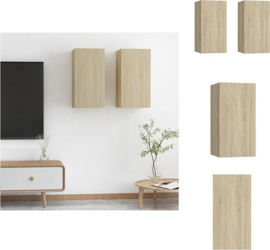VidaXL Tv-kast Tv-kasten Televisiekast Televisiekasten Tv-meubels 2 st 30 5x30x60 cm bewerkt hout sonoma eikenkleurig - Foto 2