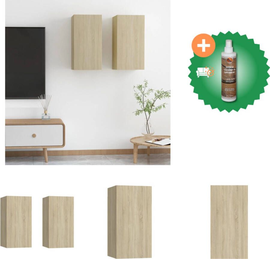 VidaXL Hangende Televisiekastenset Sonoma Eiken Spaanplaat 30.5 x 30 x 60 cm 2 schappen Montage vereist Kast Inclusief Houtreiniger en verfrisser