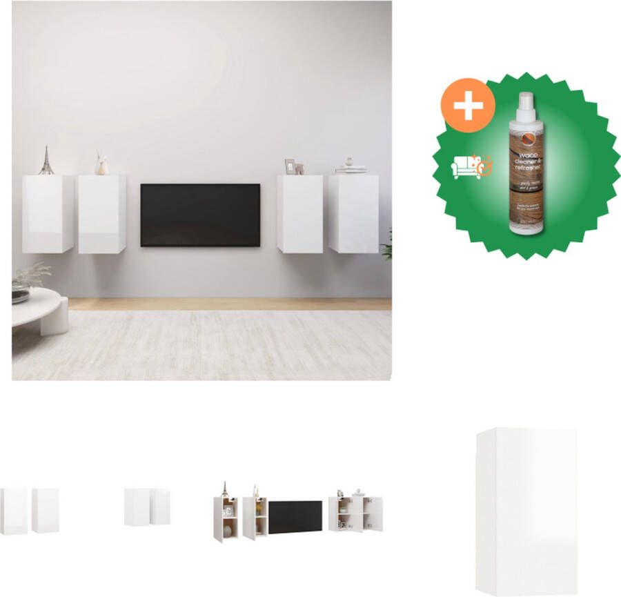 VidaXL Hangende Televisiekastenset Wandmeubel 30.5 x 30 x 60 cm Hoogglans wit Spaanplaat Kast Inclusief Houtreiniger en verfrisser