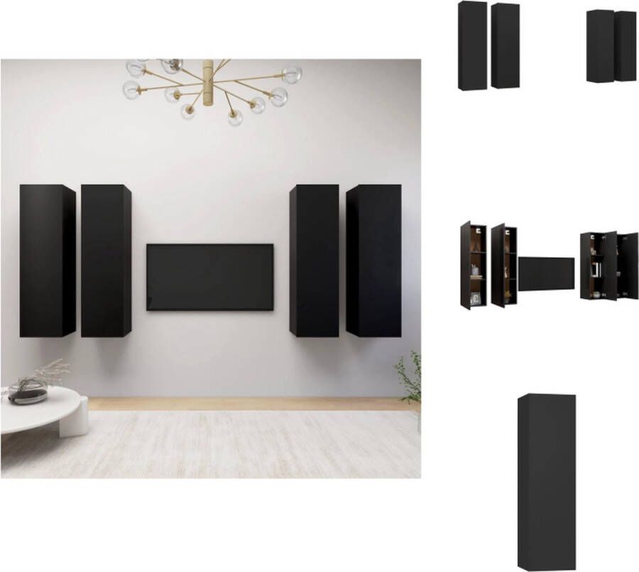 VidaXL Hangende Televisiekastenset Wandmeubelen 30.5 x 30 x 110 cm Zwart Spaanplaat Kast