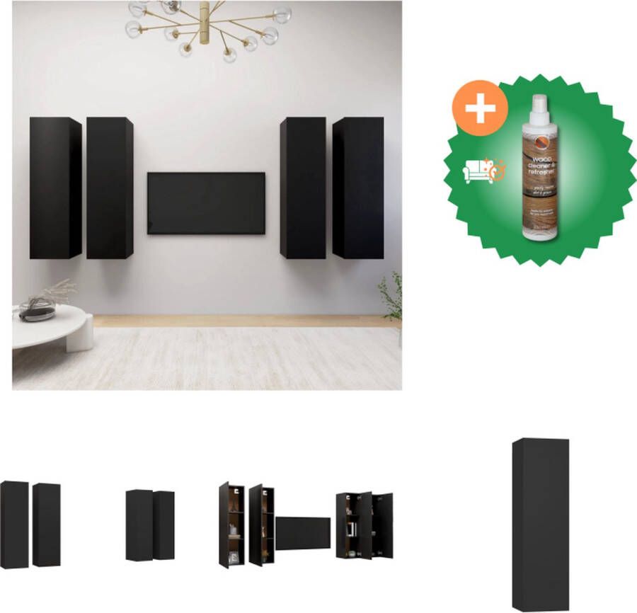 VidaXL Hangende Televisiekastenset Wandmeubelen 30.5 x 30 x 110 cm Zwart Spaanplaat Kast Inclusief Houtreiniger en verfrisser