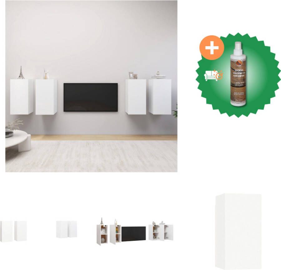 VidaXL Hangende televisiekastenset Wandmeubelen 30.5 x 30 x 60 cm Stevig en praktisch Wit Kast Inclusief Houtreiniger en verfrisser
