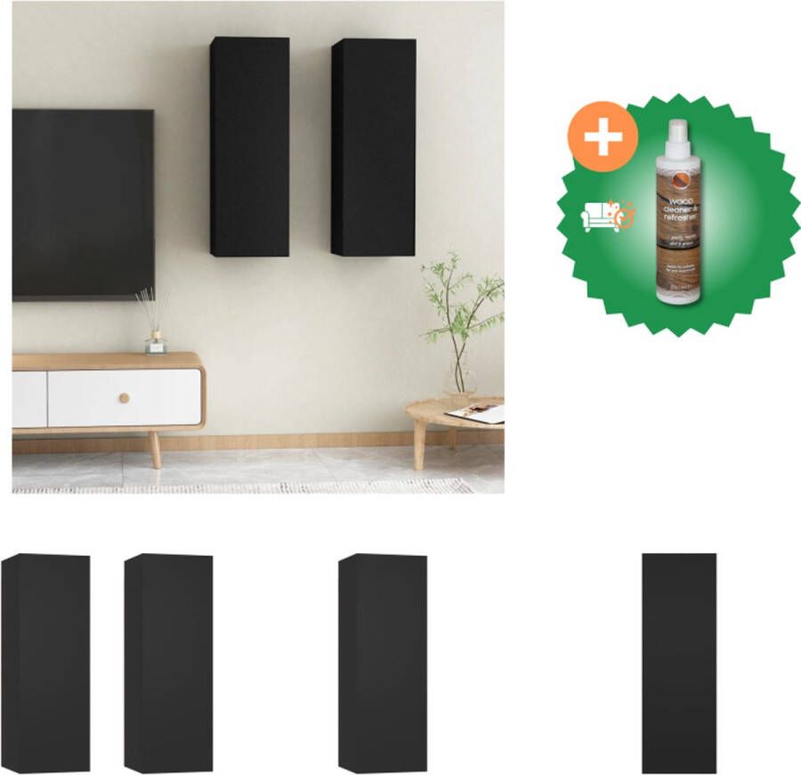 VidaXL Hangende Televisiekastenset Wandmeubelen 30.5 x 30 x 90 cm Kleur- Zwart Materiaal- Spaanplaat Kast Inclusief Houtreiniger en verfrisser