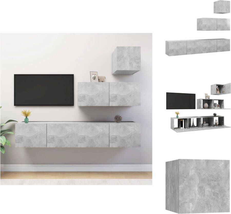 VidaXL Tv-kastenset Tv-kastensets Tv-kasten Tv-meubelset 4-delige Tv-meubelset bewerkt hout betongrijs - Foto 2