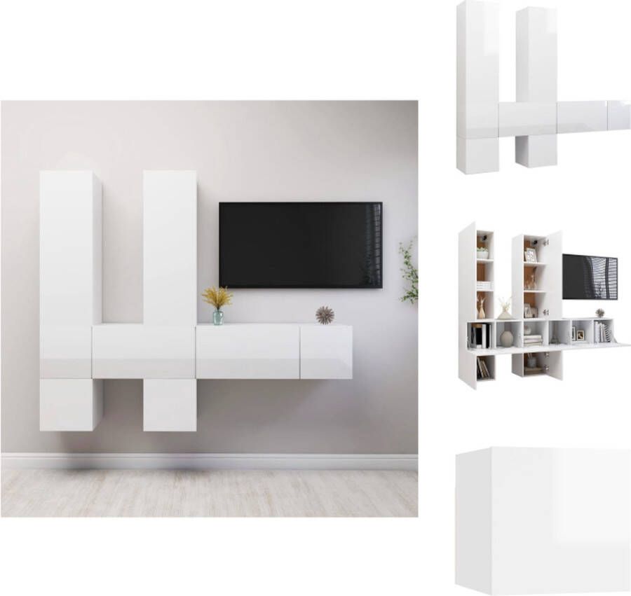 VidaXL Hangende TV-kasten Hoogglans wit Stevig duurzaam Verschillende vakken 2x 30.5x30x30cm 2x 30.5x30x90cm 3x 60x30x30cm Kast