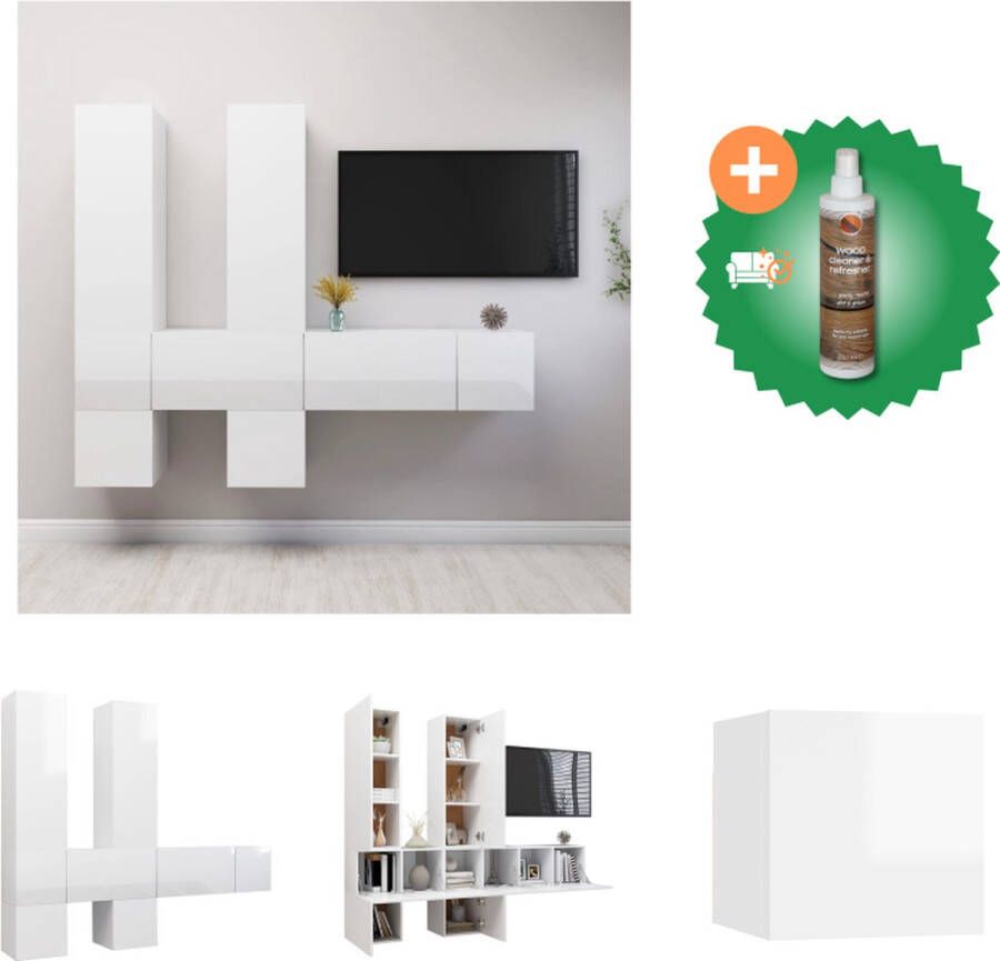 VidaXL Hangende TV-kasten Hoogglans wit Stevig duurzaam Verschillende vakken 2x 30.5x30x30cm 2x 30.5x30x90cm 3x 60x30x30cm Kast Inclusief Houtreiniger en verfrisser