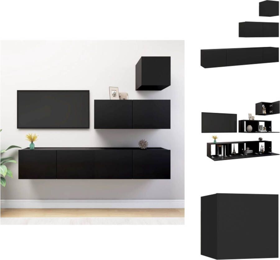 VidaXL Hangende tv-kasten Meubelset Muurbevestiging Spaanplaat Verschillende vakken Zwart Montage vereist 1x 30.5x30x30cm 3x 80x30x30cm Kast - Foto 2