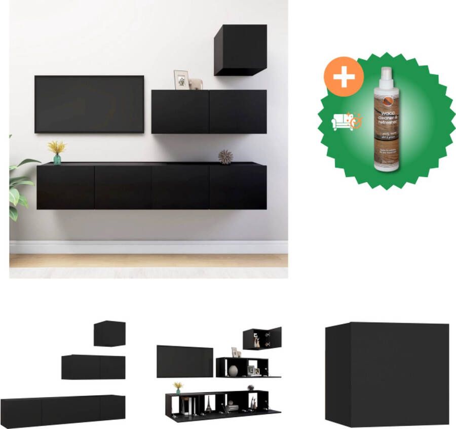 VidaXL Hangende tv-kasten Meubelset Muurbevestiging Spaanplaat Verschillende vakken Zwart Montage vereist 1x 30.5x30x30cm 3x 80x30x30cm Kast Inclusief Houtreiniger en verfrisser - Foto 6