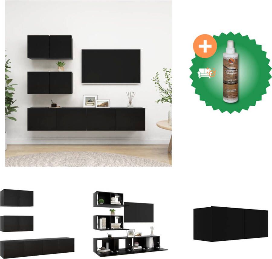 VidaXL Hangende tv-kasten Meubelset Muurbevestiging Spaanplaat Verschillende vakken Zwart Montage vereist 1x 30.5x30x30cm 3x 80x30x30cm Kast Inclusief Houtreiniger en verfrisser - Foto 2