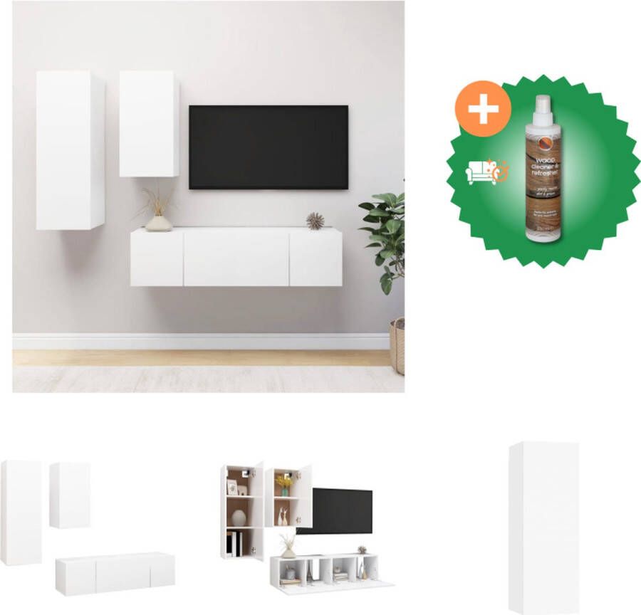 VidaXL Televisiemeubelset niet vermeld Tv-meubel Set van 4 Kleur- wit Materiaal- spaanplaat Maten- 60x30x30 cm 30.5x30x90 cm 80x30x30 cm Kast Inclusief Houtreiniger en verfrisser