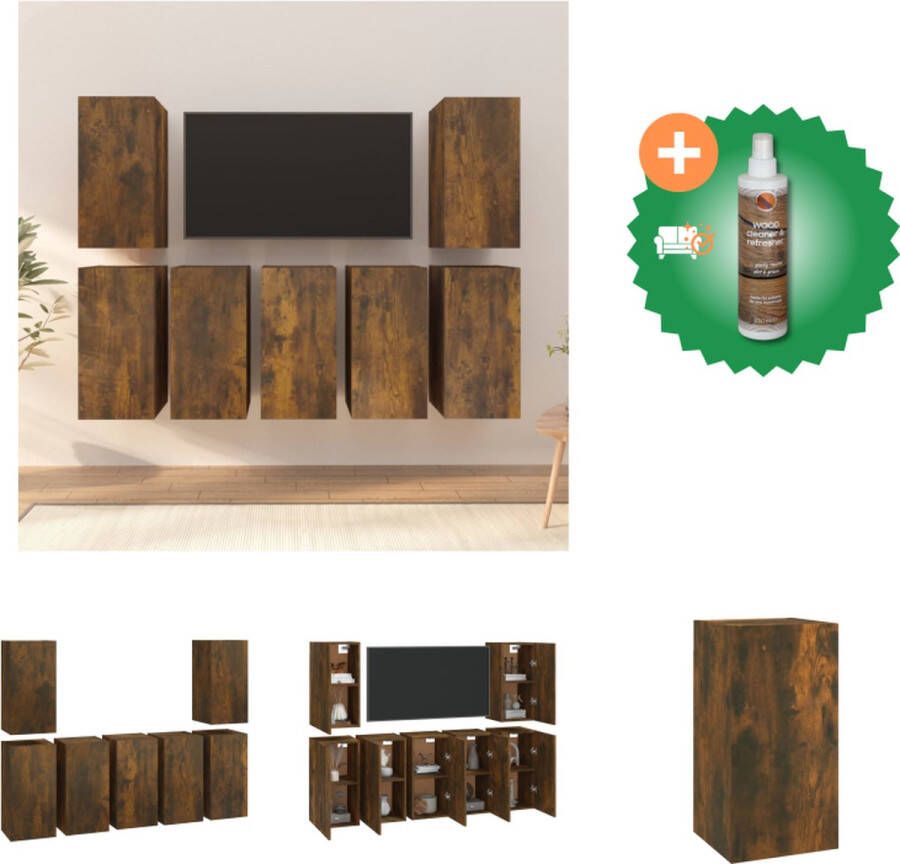 VidaXL Hangende Tv-meubelen Moderne Stijl Tv-meubelset van 7 Gerookt Eiken 30.5 x 30 x 60 cm Kast Inclusief Houtreiniger en verfrisser