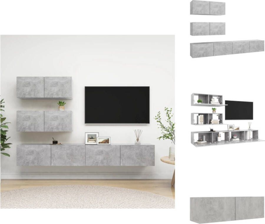 VidaXL Hangende Tv-meubelset Betongrijs Spaanplaat 80 x 30 x 30 cm 100 x 30 x 30 cm Kast