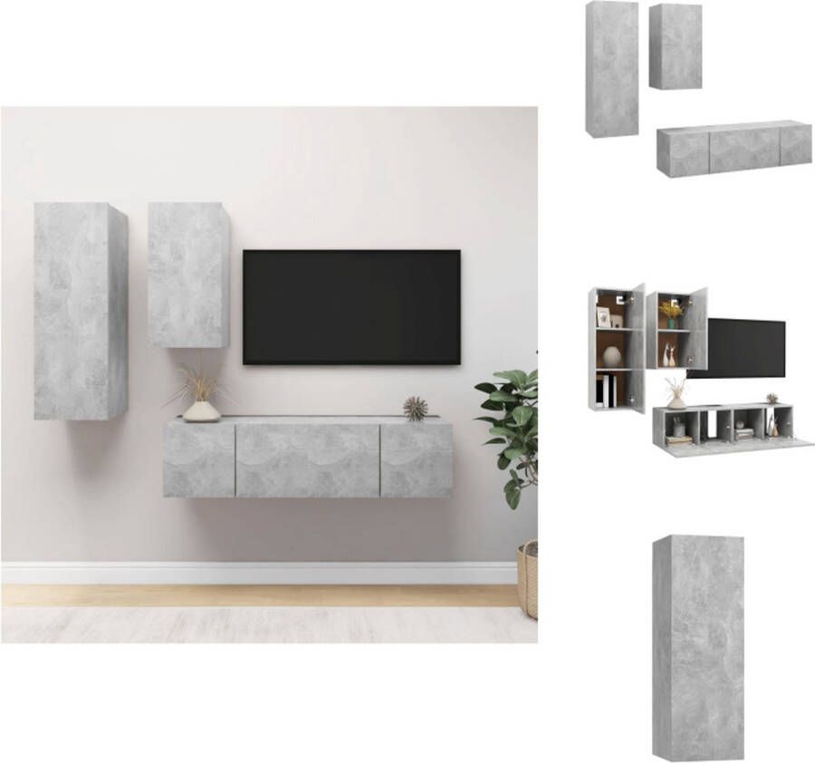 vidaXL Hangende TV-meubelset Spaanplaat Betongrijs 30.5x30x90cm 30.5x30x60cm 60x30x30cm Kast