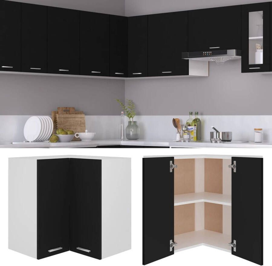 VidaXL Hanghoekkast Lyon 57x57x60 cm bewerkt hout zwart - Foto 2