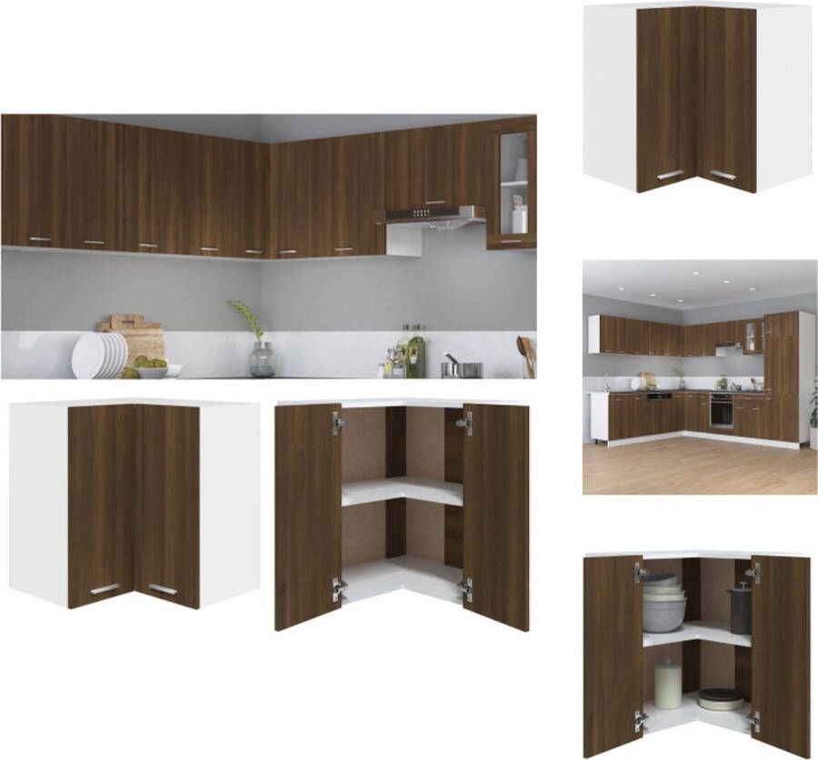 VidaXL Hanghoekkast Hanghoekkasten Hangkast Hoekkast Hanghoekkast 57x57x60 cm bewerkt hout bruin eikenkleur - Foto 2