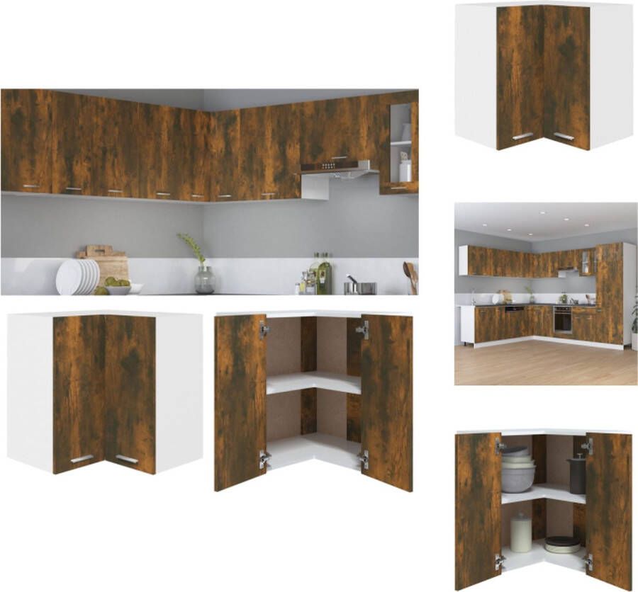 VidaXL Hanghoekkast Hanghoekkasten Hangkast Hoekkast Hanghoekkast 57x57x60 cm bewerkt hout gerookt eikenkleurig - Foto 2