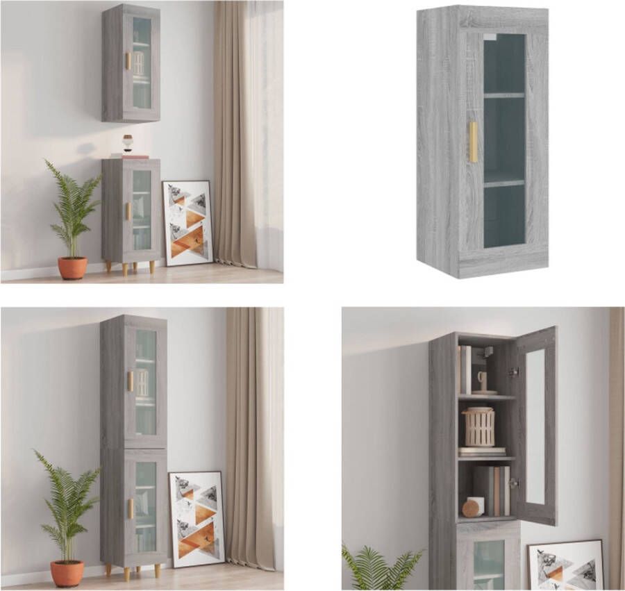 VidaXL Wandkast 34 5x34x90 cm grijs sonoma eikenkleurig Hangkast Hangkasten Hangende Kast Kastje - Foto 4