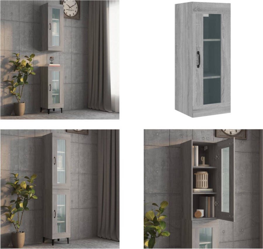 VidaXL Wandkast 34 5x34x90 cm grijs sonoma eikenkleurig Hangkast Hangkasten Hangende Kast Kastje - Foto 3